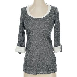 Ella Moss Gray and White Fitted Cuffed Sleeve T-Shirt